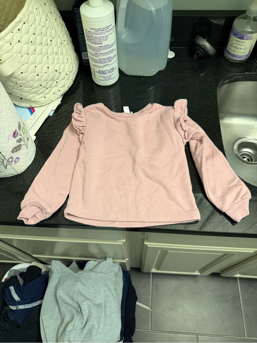 Girls' Pink Ruffle Shoulder Long-Sleeve Sweater